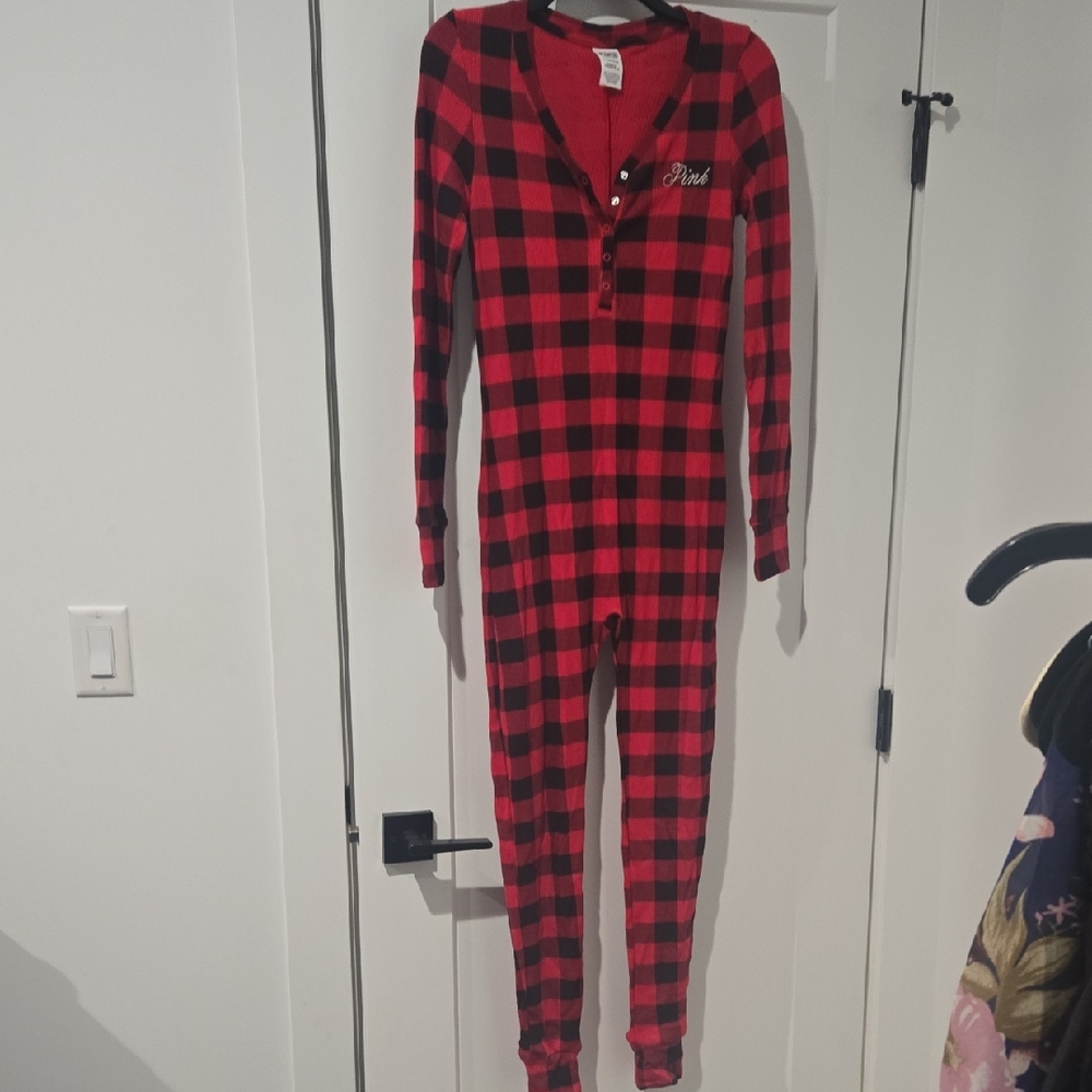 PINK Victoria's Secret Red and Black Onesie Pajamas